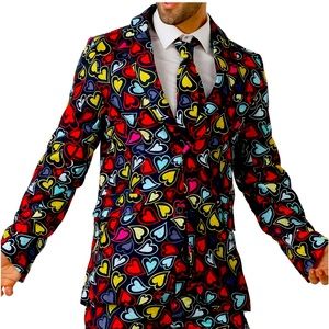Heart 💙💜♥️💛💚🧡Print Suit for Men Comes with Jacket Pants and Tie Engagement